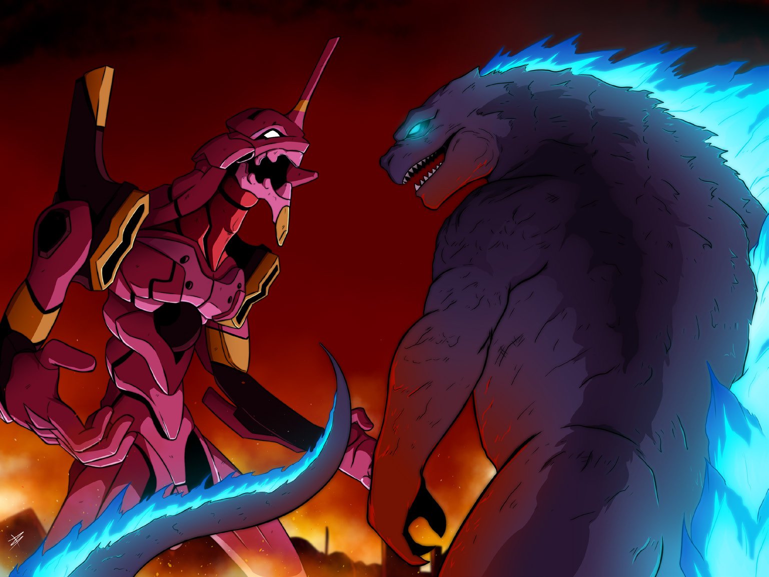 Ilustración: Evangelion frente a Godzilla
