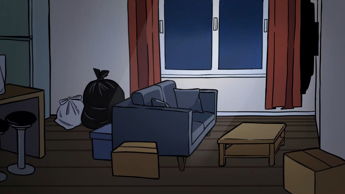 Fondo: living de Nicolás de noche